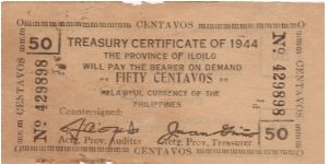 S-335 Iloilo 50 Centavo Treasury Ceertificate. Banknote