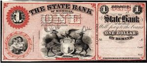 1859-1860's Detroit, Michigan $1 The State Bank of Michigan Obsolete Note, HAXBY: MI-160 G2a Banknote