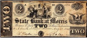 1849 Morristown, New Jersey $2 The State Bank at Morris (1814-49) Obsolete Note. HAXBY: NJ-320 G26. Banknote