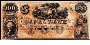 1860's New Orleans, Louisiana $100 Canal Bank Obsolete Currency Note. Banknote