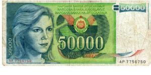 Socialist Federal Republic of Yugoslavia
50000d  
Young woman
Dubrovnik Banknote