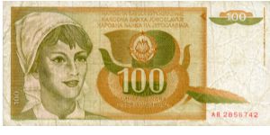 Socialist Federal Republic of Yugoslavia
100d
Farm girl Banknote