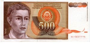 Socialist Federal Republic of Yugoslavia
500d
Young Man
mountains Banknote