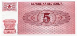 5 Tolar 
Purple
Bee 
Triglav mountain Banknote