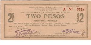 S-655b Commonwealth of the Philippines, Negros Oriental 2 Peso note with grey ink. Banknote