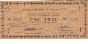 S-601 Mountain Province Emergency 1 Peso note Banknote