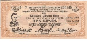 S-342 Philippine National Bank of Iloilo 10 Pesos note. Banknote