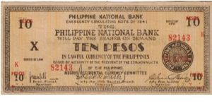 S-627b Negros Occidental 10 Pesos note. Banknote