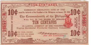 S-642 Negros Occidental 10 Centavos note with Encarnacion signature. Banknote