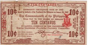 S-643b Negros Occidental 10 Centavos note with Ramos signature. Banknote