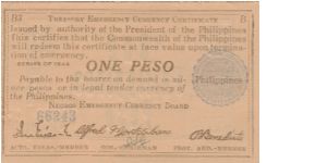 S-670 Negros Emergency Currency 1 Peso note, plate B3. Banknote