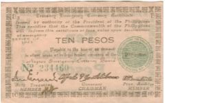 S-663a Negros Emergency Currency 10 Pesos note, plate B3. Banknote