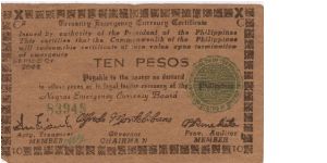 S-676a Negros Emergency Currency 10 Pesos note, plate C2. Banknote