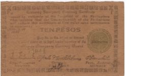 S-676a Negros Emergency Currency 10 Pesos note, plate F4. Banknote