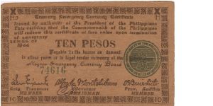 S-677a Negros Emergency Currency 10 Pesos note, plate H3. Banknote