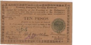 S-683 Negros Emergency Currency 10 Pesos note, plate J2. Banknote