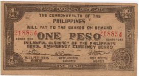 S-139b Bohol Emergency Currency 1 Peso note. Banknote