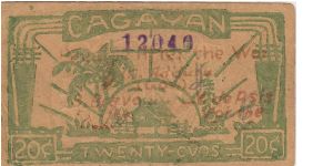 S-183b Cagayan 20 centavos note with red text. Banknote