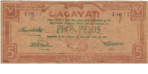 S-192 Cagayan 5 Pesos note with counterstamp on reverse. Banknote