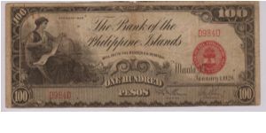 RARE Bank of the Philippine Islands 100 Peso note. Banknote