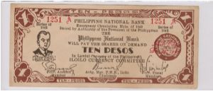 S-314 Iloilo Currency Committee 10 Pesos note. Banknote