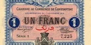 ALGERIA, Town of CONSTANTINE, 1 Franc FRANC CONSTANTINE 1916 Banknote