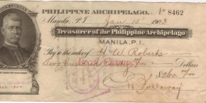 RARE Treasurer of the Philippine Gen. Lawton check. Banknote