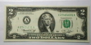 US Federal Reserve 2 dollar note 1976 district A Banknote