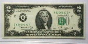 US Federal Reserve 2 dollar note 1976 district B Banknote