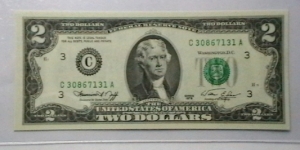 U.S. Federal Reserve 2 dollar note 1976 district C Banknote