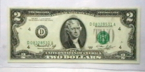 US Federal Reserve 2 dollar note 1976 district D Banknote