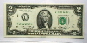 US Federal Reserve 2 Dollar note 1976 district H Banknote