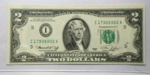 US Federal Reserve 2 Dollar note 1976 district I Banknote