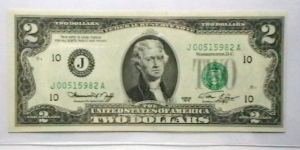 US Federal Reserve 2 Dollar note district J Banknote