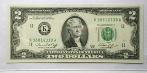 US Federal Reserve 2 Dollar note district K Banknote