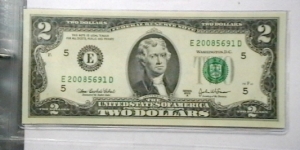 US 2 Dollar collectors note district E 2003 series A, The serial number starts with the year that it was printed Banknote