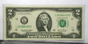 US 2 Dollar collectors note district L 2003 series A, The serial number starts with the year that it was printed Banknote