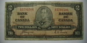 Canada 1937c 2 Dollar note, KP# 59 Banknote