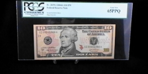 U.S. FRN 10 dollars series 2004A SN: Birth year GI00001986A, PCGS graded 65PPQ Banknote