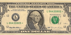 $1 FRN Series 1995 S/N L04439905* Banknote