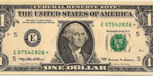 $1 FRN Series 1999 S/N E07542826* Banknote