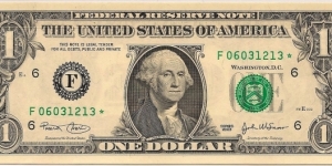 $1 FRN Series 2003 S/N F06031213* Banknote