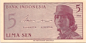 5 Sen Series 1964 S/N XBD025261 Banknote