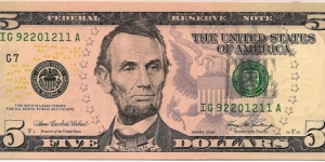$5 FRN Series 2006 S/N IG92201211A Banknote