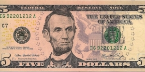 $5 FRN Series 2006 S/N IG92201212A Banknote