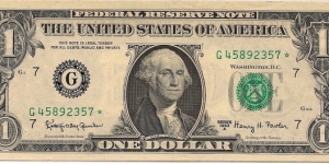 $1 FRN Series 1963A S/N G45892357* Banknote