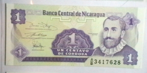 Nicargua ND(1991-92) 1 Centavo KP# 166  Banknote