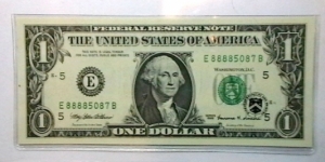 U.S. FRN 1999 district E 1 dollar BEP lucky money sn. E 88885087 B  Banknote