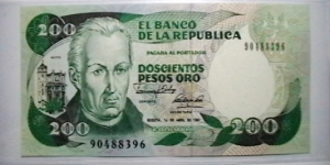 Colombia 1991d 200 Peso Oro KP# 429(426b)  Banknote