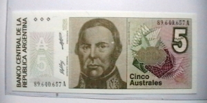 Argentina ND(1986) 5 Australes KP# 324  Banknote